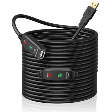 Cable de extensión USB, repetidor USB 20 activo, macho a hembra, cables largos con amplificador de señal, 15 m