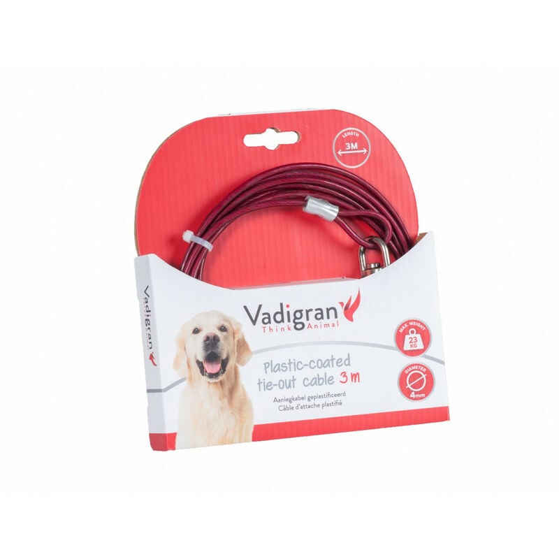 

Cable de fijación revestido de plástico rojo 3 Meter. Máximo 23 kg para perros.