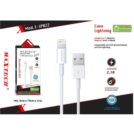 Câble De Foudre Usb 1.5mt 2.1a Chargement Rapide De La Transmission De Données Maxtech F-ip022