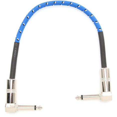 Câble de guitare électrique 6.35mm avec double coude droit 90° et alimentation filaire Bleu