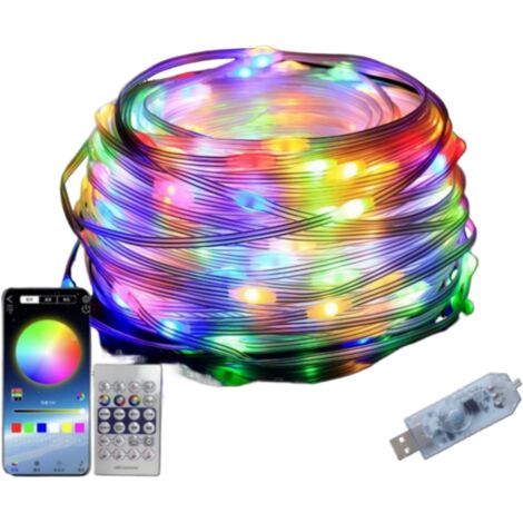 Cable de luz LED Phantom de 20 m con revestimiento de cuero, 7 colores, control de sonido, control remoto USB, resistente al agua, bajo voltaje, para acampada y carreras al aire libre.