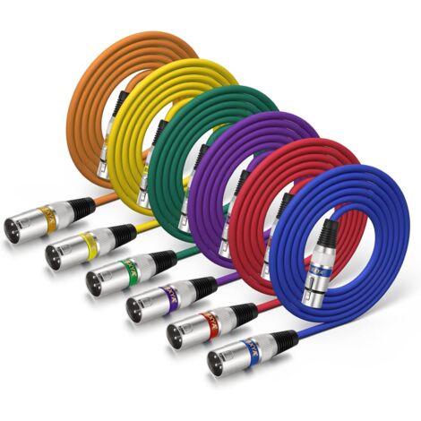 Cable de micrófono XLR (paquete de 6) - Cable de conexión XLR macho a hembra corto para micrófono de escenario, balanceado de 3 pines, 2 m