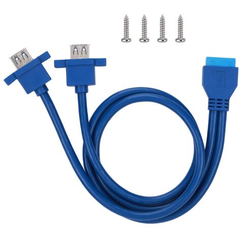 Câble de panneau avant USB 3.0 19 broches vers 2AF avec trous de vis (0,5 m) pour montage sur carte mère