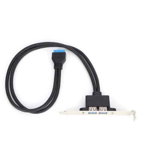 Câble de prolongation double USB 3.0, connecteur 19 broches vers 2 ports femelle A, support de panneau arrière noir