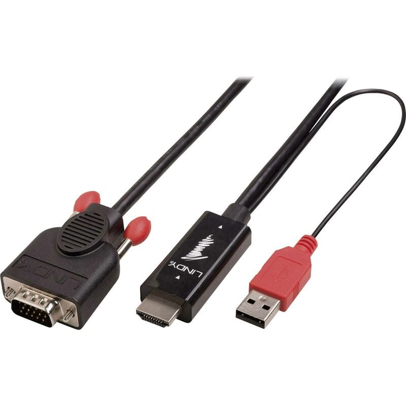 Câble adaptateur Lindy hdmi / vga Fiche mâle hdmi-a, Fiche mâle vga 15 pôles 1.00 m noir 41455 Câble hdmi C242041