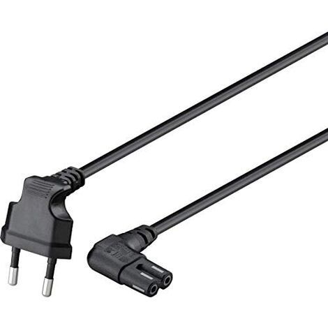 Câble de Raccordement avec Europlug, Coudé, 0,5 m, noir, Europlug (type C, CEE 7/16) 90°  prise C7 90°. Longueur de câble 0.5 m