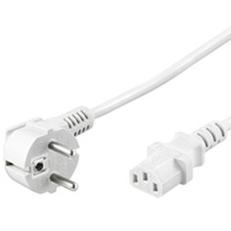 Câble de Raccordement Coudé avec Prise C13, 3 m, Blanc, fiche à contact de protection (type E/F, CEE 7/7) 90° Prise femelle C13 (prise secteur). Longueur de câble 3 m