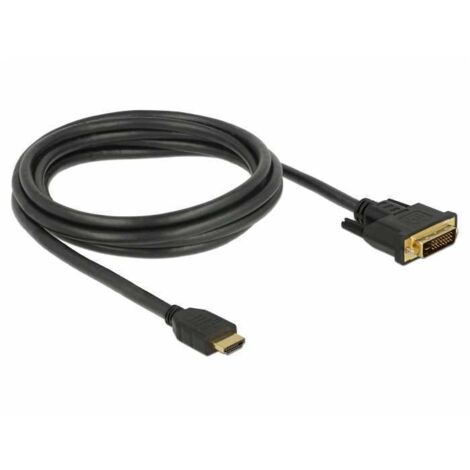 Câble de raccordement Delock HDMI / DVI Fiche mâle HDMI-A, Fiche mâle DVI-D 24+1 pôles 2 m noir 85654 blindage triple, contacts dorés Câble HDMI Y460353