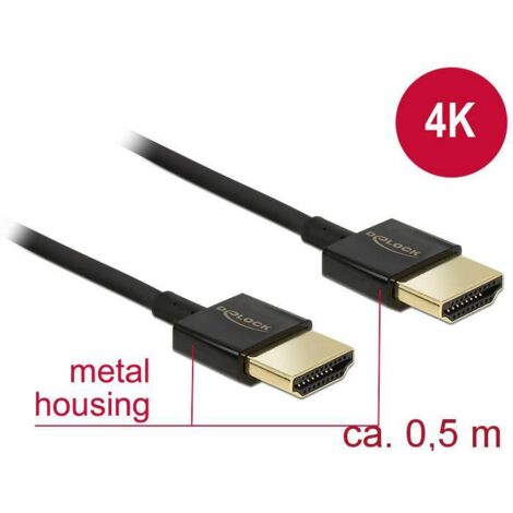 Câble de raccordement Delock HDMI Fiche mâle HDMI-A, Fiche mâle HDMI-A 0.50 m noir 84786 4K UHD, contacts dorés Câble HDMI C697971