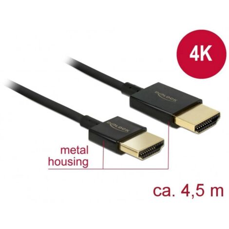 Câble de raccordement Delock HDMI Fiche mâle HDMI-A, Fiche mâle HDMI-A 4.50 m noir 84775 4K UHD, contacts dorés Câble H