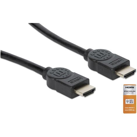 Câble de raccordement Manhattan HDMI Fiche mâle HDMI-A, Fiche mâle HDMI-A 1.00 m noir 354837 4K UHD, canal de retour audio, contacts dorés Câble W060512