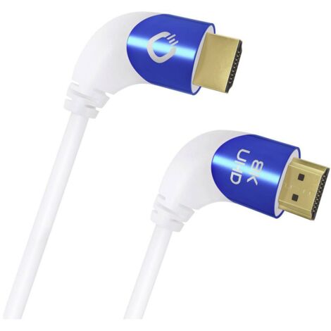 Câble de raccordement Oehlbach HDMI Fiche mâle HDMI-A, Fiche mâle HDMI-A 1.50 m blanc D1C42546 8K UHD, coudé à 90° vers la gauche, blindage trip D292252