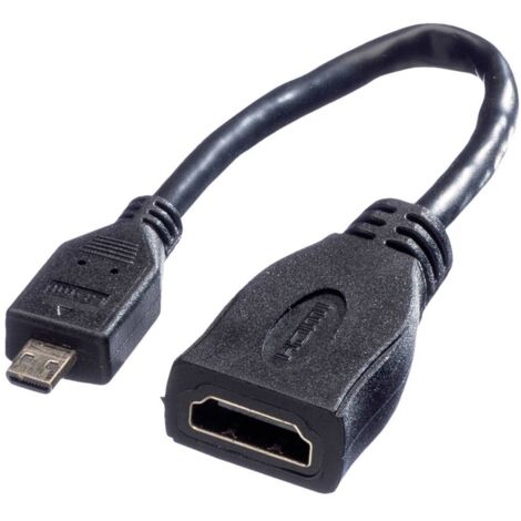 Câble de raccordement Value HDMI Prise femelle HDMI-A, Fiche mâle HDMI-Micro-D 0.15 m noir 11.99.5584 blindé Câble HDMI S348962