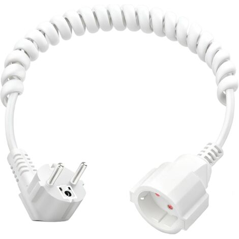Câble de Rallonge Schuko 3 x 1,0 mm², Câble Spiralé à Contact de Protection Extensible de 0,6m à 2 m Max,câble d'extension IP20 pour la Maison,Le Bureau