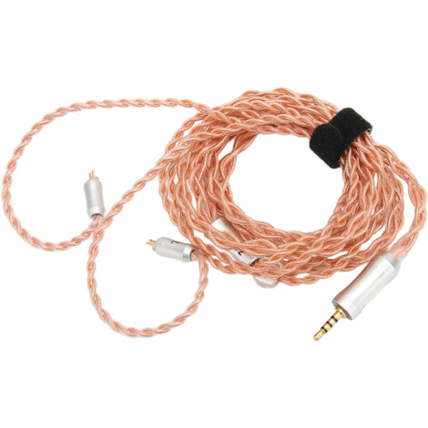 Câble de rechange pour écouteurs 4 conducteurs, connecteur 2.5mm, broches 0.78mm, gainé argent, longueur 1.2m