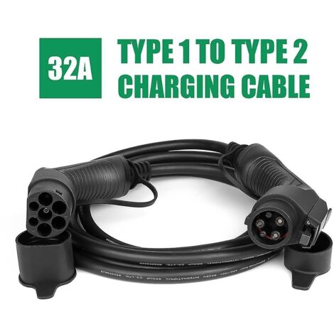 Câble de recharge pour véhicules électriques, chargeur VE type 1 vers 2 prises, 32 A, monophasé, pour véhicules électriques