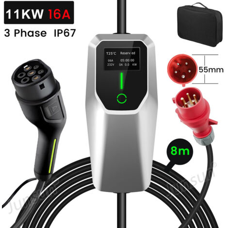 Câble de recharge Type 2 16A 11kW triphasé 8m portable pour Tesla BMW JUNSUN