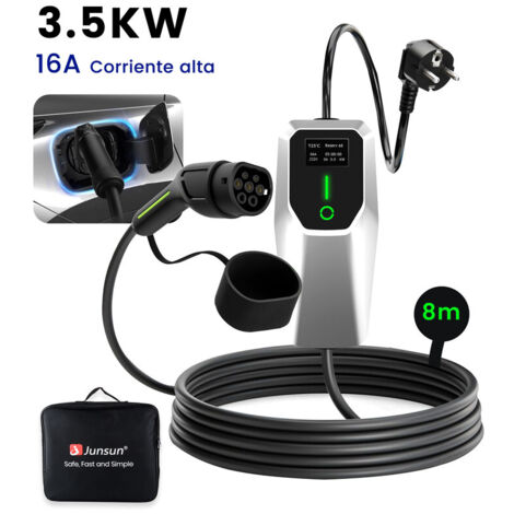 Câble de recharge Type 2 16A 3.5kW monophasé 8m portable pour Tesla BMW JUNSUN