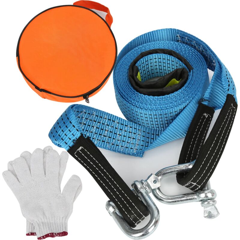 Kcvv - Câble de remorquage bleu 5 cm x 5 m capacité de charge jusqu'à 8 tonnes avec 2 mousquetons, sac inclus