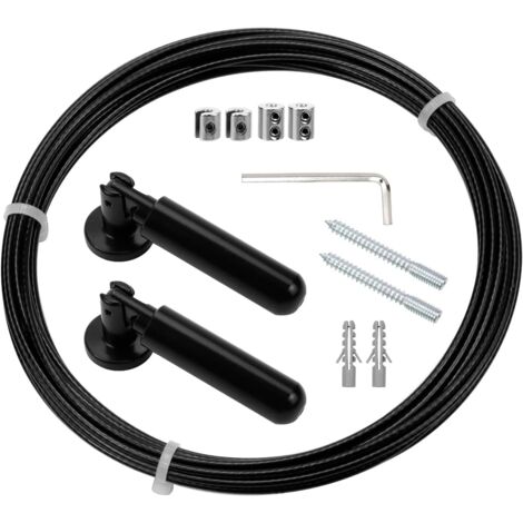 Câble de rideau en acier inoxydable 5m - Kit fixation murale - Fil métallique pour rideaux, linge à linge, accrochage tableaux et décoration intérieure