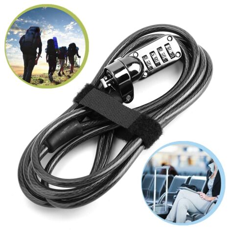 Câble de sécurité en acier pour PC portable avec serrure à combinaison 4 chiffres