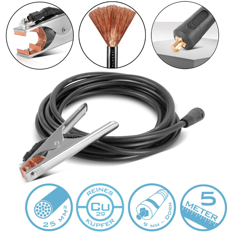 

Cable de soldadura de masa 5 metros, paquete de mangueras hasta 300 A máquinas de soldar - Stahlwerk