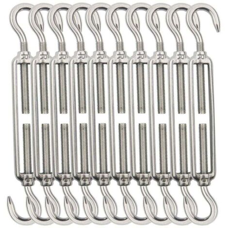 Câble de tension UlisemCable, tendeur de câble M5, crochets et tendeurs de câble, tendeur de câble en acier inoxydable 304, utilisé pour suspendre un câble de garde-corps à une corde à linge - 10 pièc