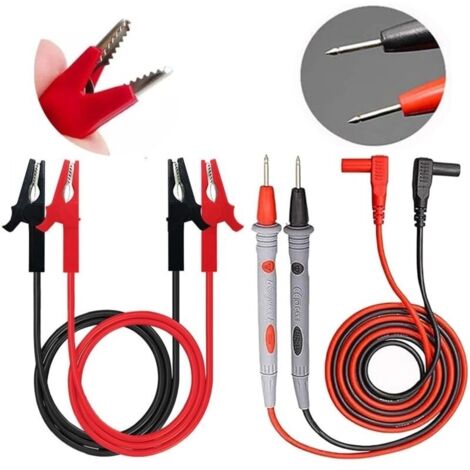 Cable de Test pour Multimètre, Kit de Fils de Test pour Multimètre Contient des 4 pièces Pinces Crocodiles /Cable deTest pour Multimètre