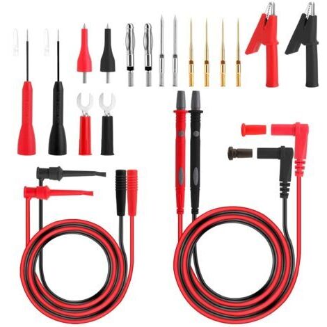 Câble de Test pour Multimètre, Kit de Fils de Test pour Multimètre Contient des Pinces Crocodiles/Sondes/Prises en U/Broches de Test/Broches d'extension, Sonde de Test pour Multimètres(20Pcs)