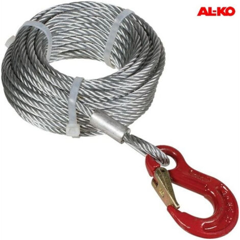 Câble de treuil acier 7mm – Charge max 900kg – Longueur 12,5m – Mousqueton de sécurité inclus – Al-Ko