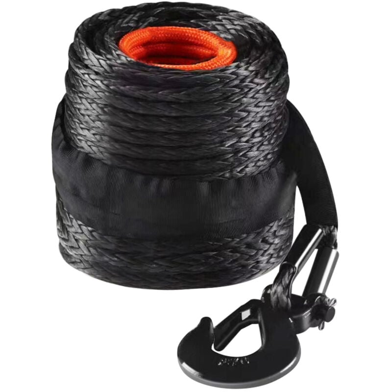 Câble de treuil synthétique Mophorn 3/8 po x 100 pieds, capacité de 26 500 lb, câble de ligne de treuil avec manchon de protection, crochet forgé et