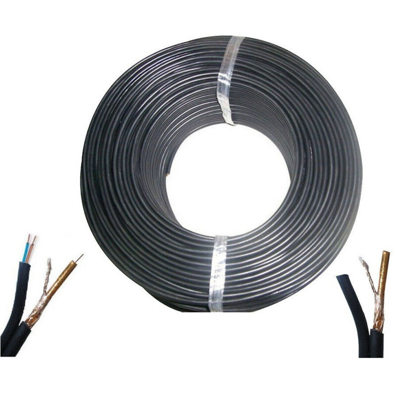 Trade Shop - 200 Metri Matassa Cavo Video Coassiale Rg59+2c + Alimentazione 2 Fili Telecamere -