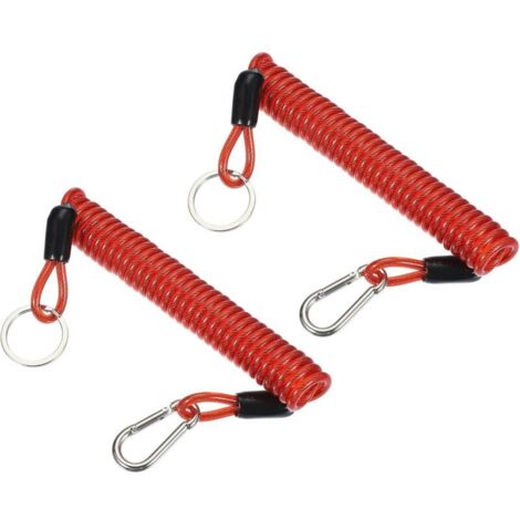 Cable desmontable para remolque (1,8 m), paquete de 2, cable de seguridad para freno de remolque con muelle y clip para interruptor de emergencia de caravana, rojo