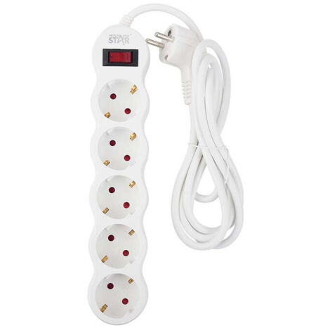 Câble d’extension ACKERMAN 2M avec 5 prises et interrupteur, pour la maison, le bureau et les voyages, blanc, en une seule pièce