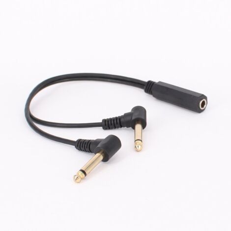 Câble d'extension audio double coude plaqué or 6,35 vers double 6,35 mâle pour consoles de mixage, amplificateurs et haut-parleurs.