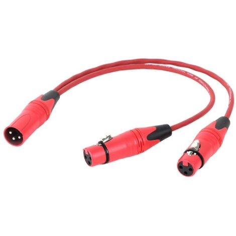 Câble d'extension audio XLR rouge 3 broches 0,5 m, 1 mâle vers 2 femelles