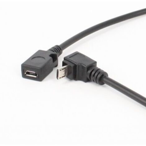 Câble d'extension coudé à 90° vers le bas, micro mâle vers femelle, pour la charge de données des téléphones Android.