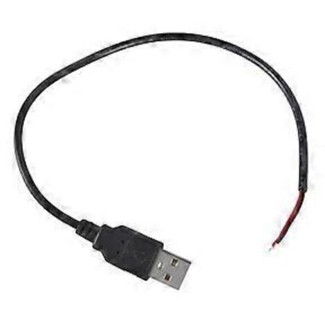 Câble d'extension d'alimentation USB mâle vers 2 broches, cordon USB à extrémité ouverte 5 V 3 A pour la réparation d'équipements USB, de routeurs et de lampes LED (30 cm)