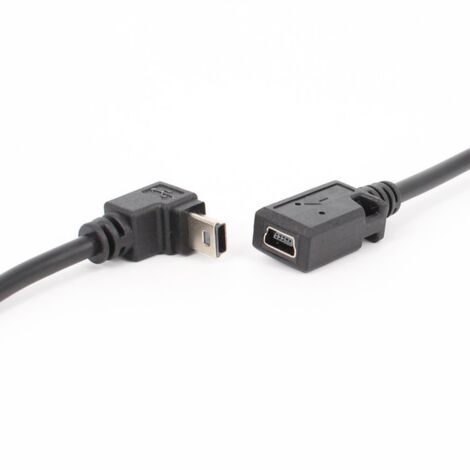 Câble d'extension de données mini USB 2.0 mâle 5 broches coudé à 90° et mini USB femelle coudé vers le bas, 27 cm