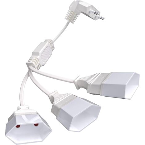 Câble D'extension Euro 3 en 1, 0.5m Rallonge d'alimentation Euro, Rallonge Prise Plate, 250 V/2.5 A Max pour Une Utilisation en Intérieur TV, Moniteur，PC (Blanc)
