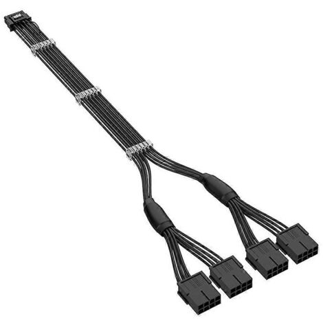 Câble d'extension gainé pour alimentation PCIe 16 broches vers 3/4 x 8 (6+2) broches (12+4 broches - 4 x 8 broches) - Noir
