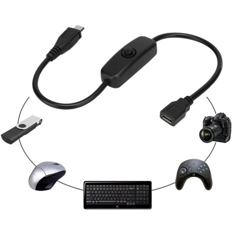Câble d'extension micro USB femelle vers mâle avec interrupteur à bouton-poussoir pour Raspberry Pi