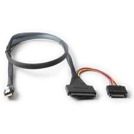 Câble d'extension pour disque dur avec fil SATA 15 broches SlimSAS SFF8654 4i vers SFF8639 U.2