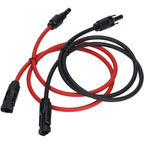 Câble d'Extension pour Panneaux Solaires 10AWG 6mm², 1m Rouge et Noir, 2 Pièces, Haute Tension 1000V DC
