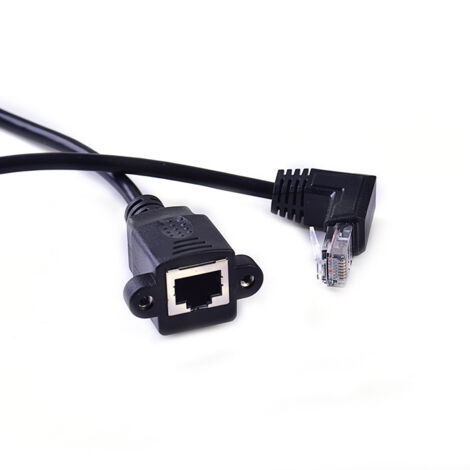 Câble d'extension réseau coudé vers le bas, connecteur RJ45 mâle-femelle avec trou de vis, connecteur réseau haut débit RJ45 mâle-femelle