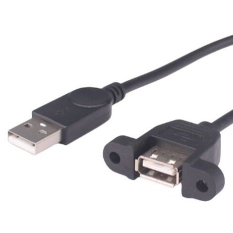 Câble d'extension USB 2.0 mâle vers femelle avec trous de vis et languettes pour fixer le câble USB au panneau du châssis.