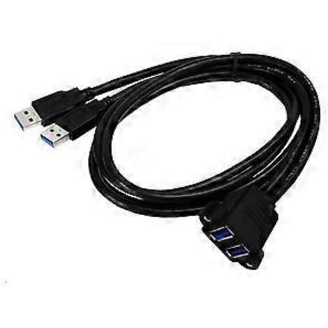 Câble d'extension USB 3.0 double USB 3.0 mâle vers femelle avec trous de fixation pour panneau à vis, câble de données d'extension USB 3.0 5 Gbit/s (0,3 m)