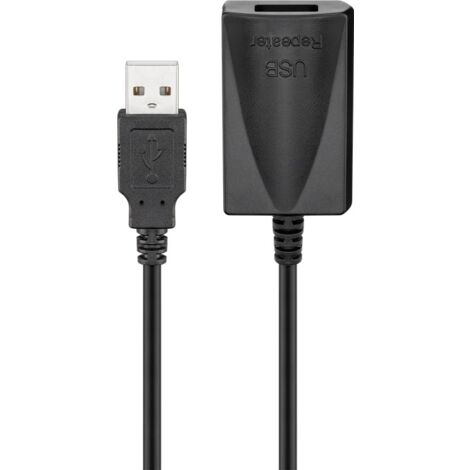 Câble d'Extension USB Actif, 5 m, noir, fiche USB 2.0 (type A)  prise USB 2.0 (type A). Longueur de câble 5 m