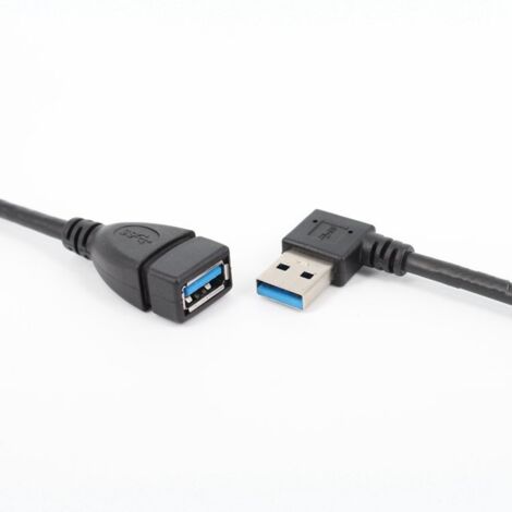 Câble d'extension USB, câble de données coudé USB 3.0 mâle vers femelle, câble adaptateur d'extension USB 3.0 coudé à gauche haute vitesse.
