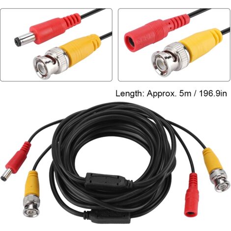 Câble d'extension vidéo BNC 2.1mm pour caméra de surveillance, usage domestique et professionnel (5 mètres)